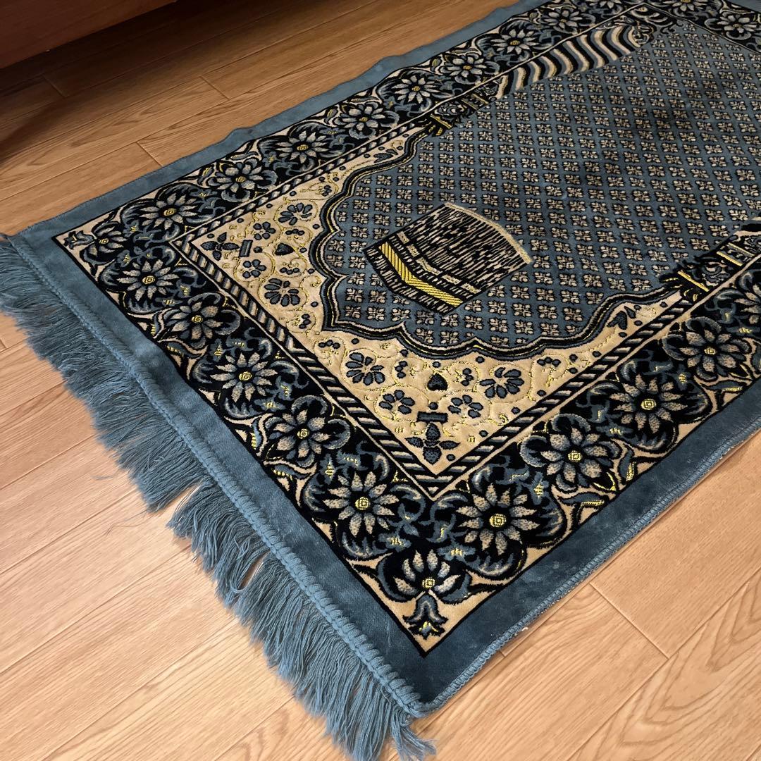 絨毯　花柄ネイビー・ベージュラグ 約70cm x 110cm