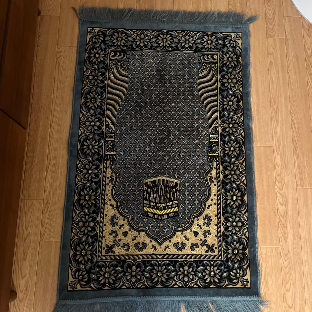 絨毯　花柄ネイビー・ベージュラグ 約70cm x 110cm