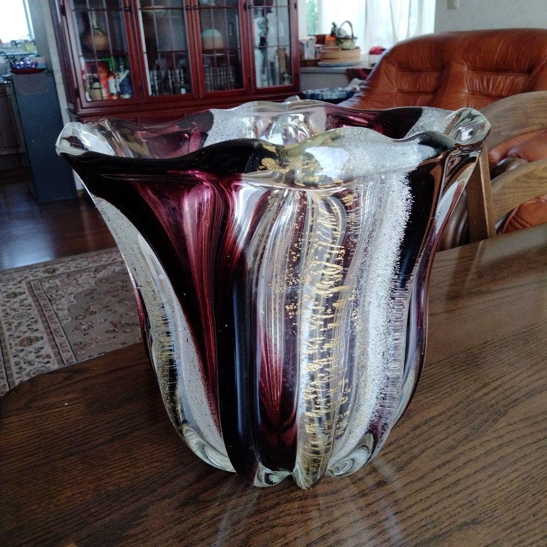 高級芸術名作 日本製ガラス大花瓶 美しい硝子細工大き目サイズ硝子芸術品