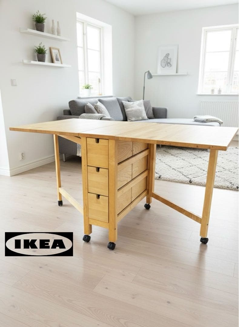 IKEA NORDEN ノールデン ゲートレッグテーブル バーチ キャスター付