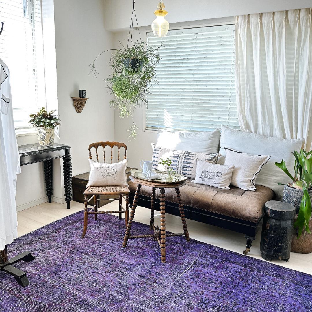 トルコ ヴィンテージラグ A127超大判 バイオレット パープル オーバーダイ