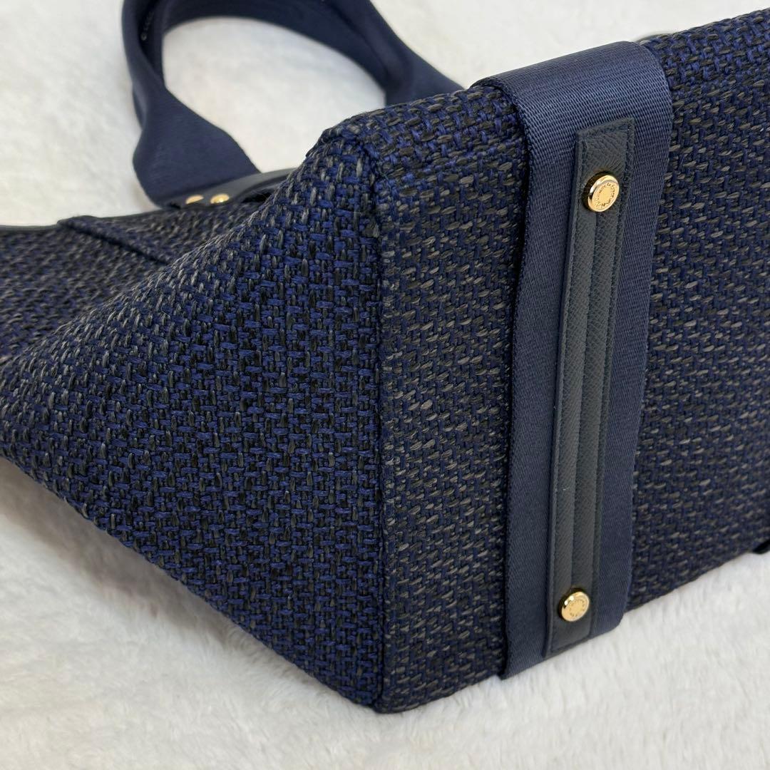 A.D.M.J トートバッグ A4 王冠 編み込み ネイビー 未使用級