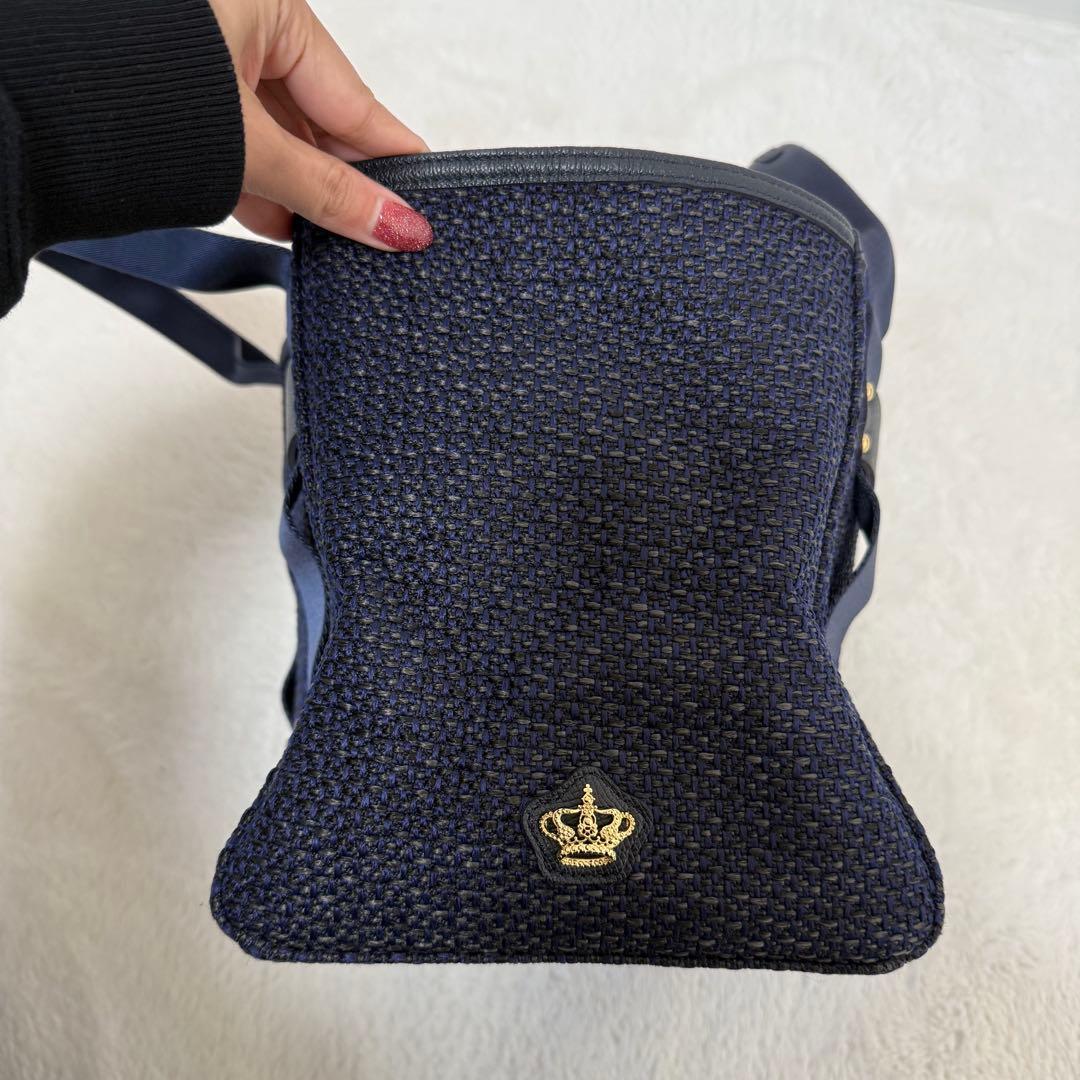 A.D.M.J トートバッグ A4 王冠 編み込み ネイビー 未使用級
