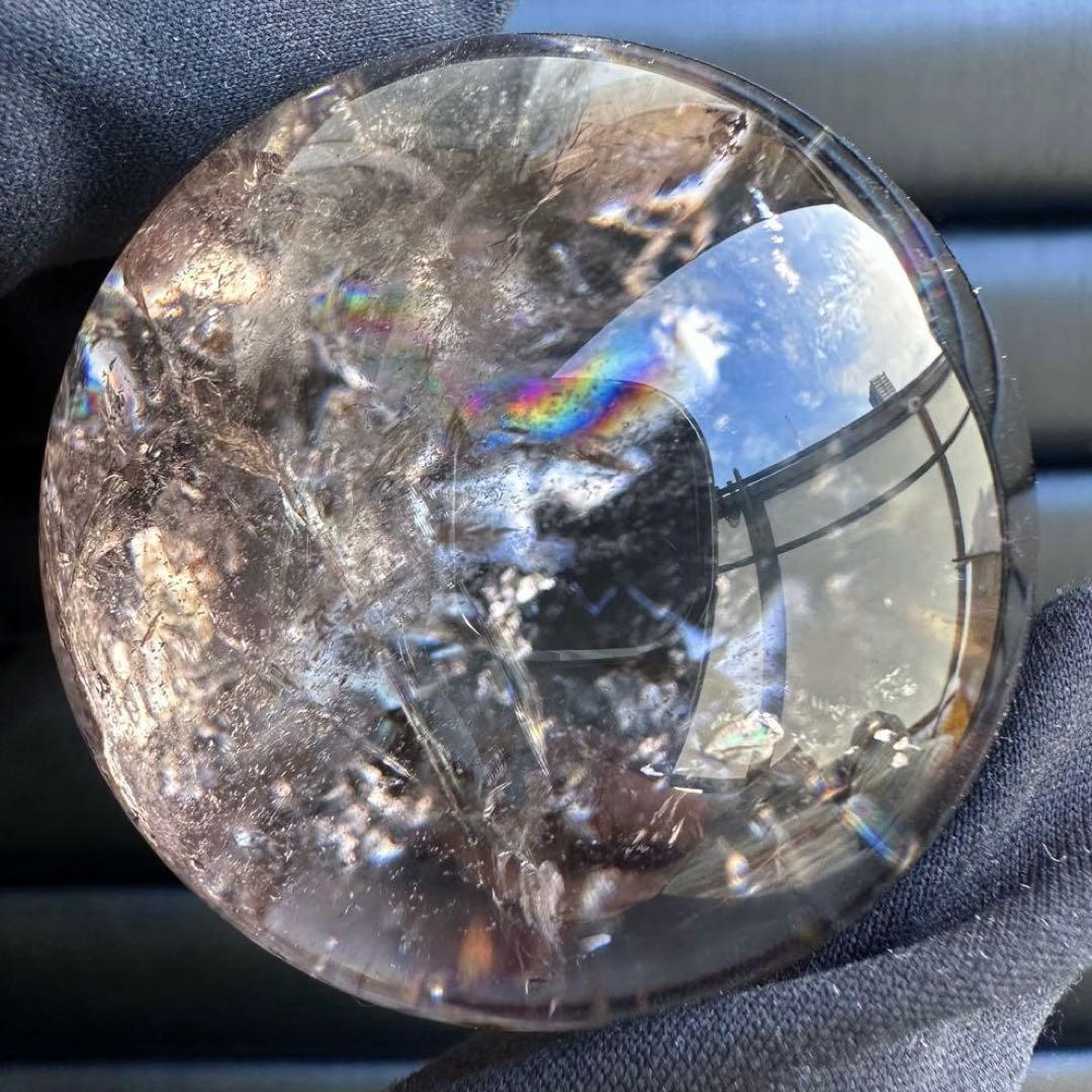 爆アレ❗️ 開運 魔除 ❗️レインボー☆スモーキークォーツ丸玉☆天然石A1529