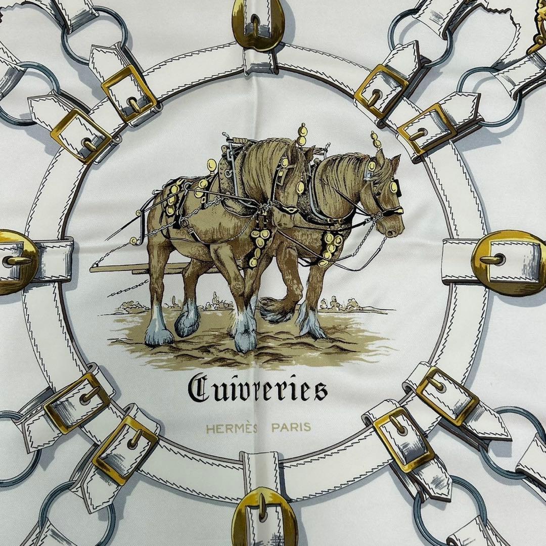 J681 美品 エルメス シルク100% スカーフ ブルー レディース