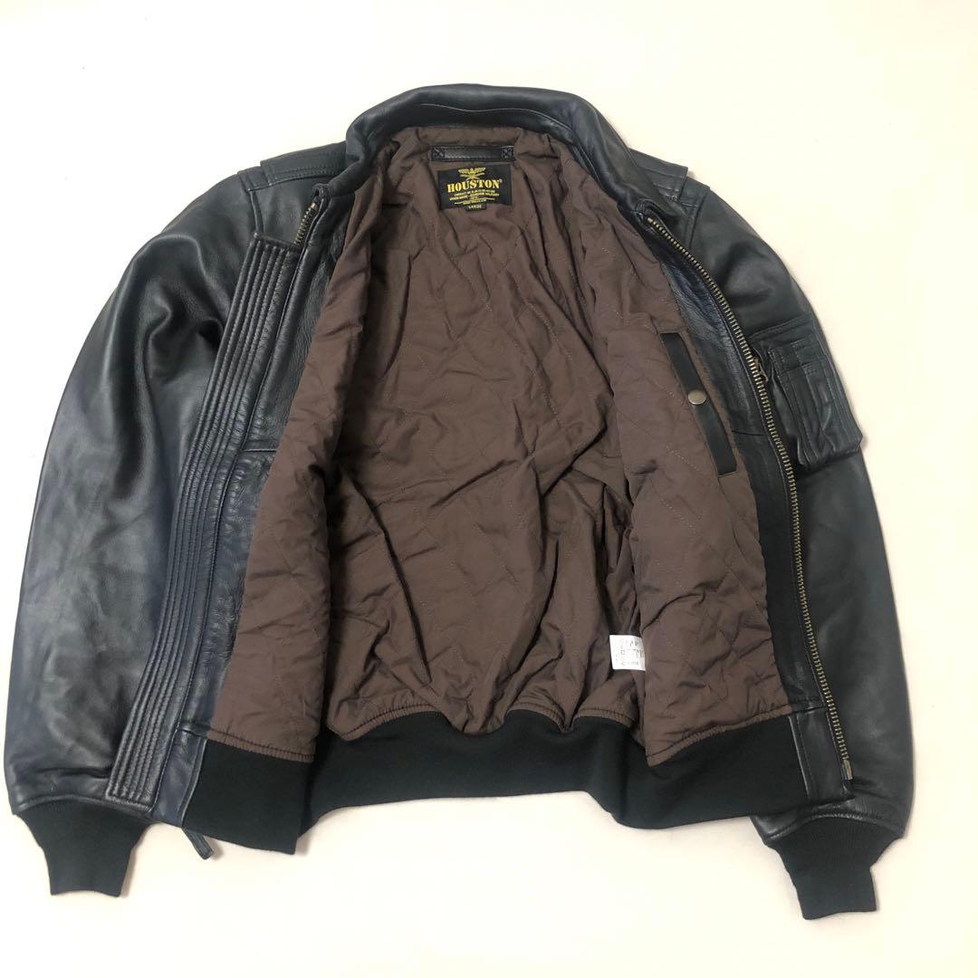 極美品HOUSTONヒューストンCWU45Pフライトジャケット黒シープレザー本革