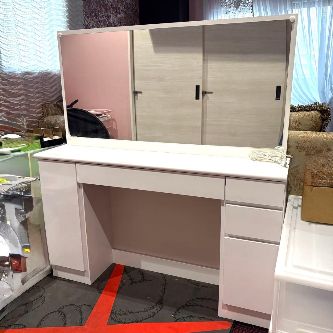 【値下げ中】一面鏡ワイドミラー付き ドレッサー 120幅 ホワイト