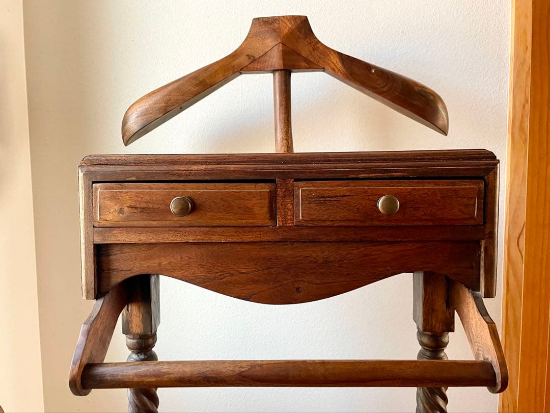 【お値引き】無垢材のハンガーラック　マホガニー　小引出　レトロ