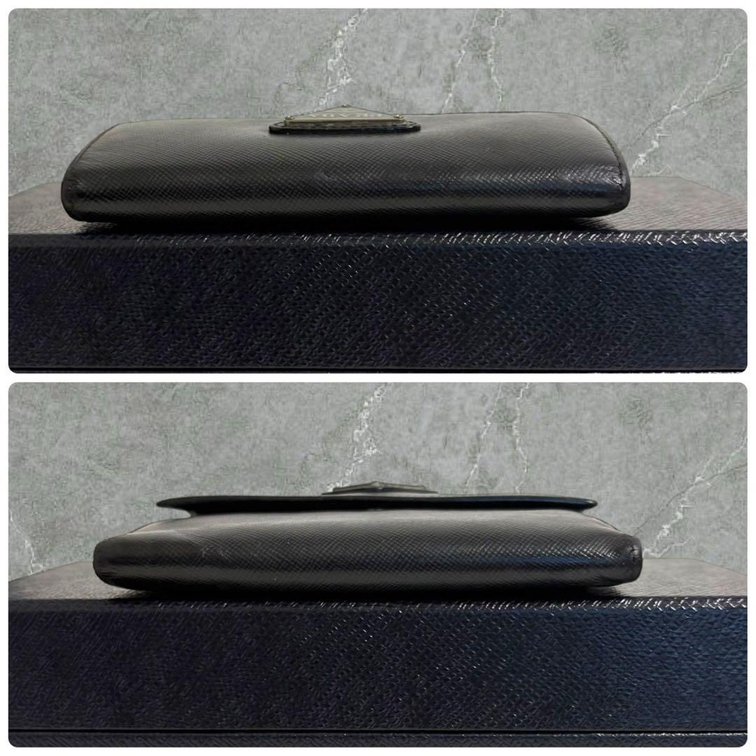 美品✨ PRADA プラダ 三つ折り財布 サフィアーノ ブラック 三角ロゴ