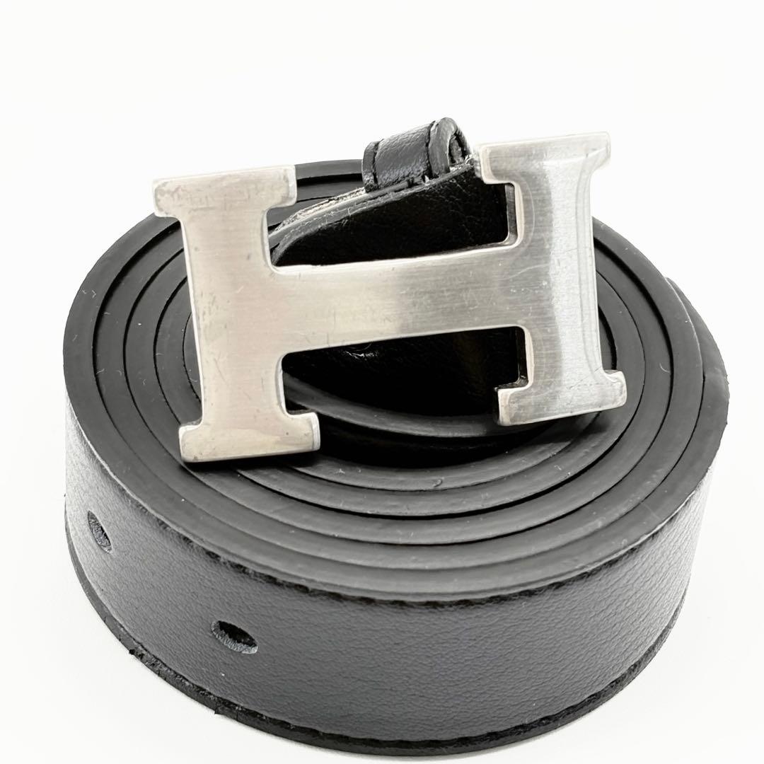 HERMES　ベルト　コンスタンス　Hロゴ　シルバー　黒　レザー　Hバックル