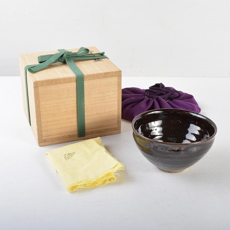 茶道具　板谷波山作　黒釉　天目茶碗　仕覆付　共布共箱　D　R4862
