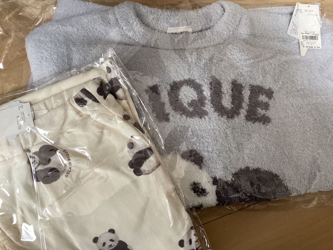 ジェラートピケ　パンダジャガードプルオーバー ＆パンダ柄ロングパンツ　上下セット