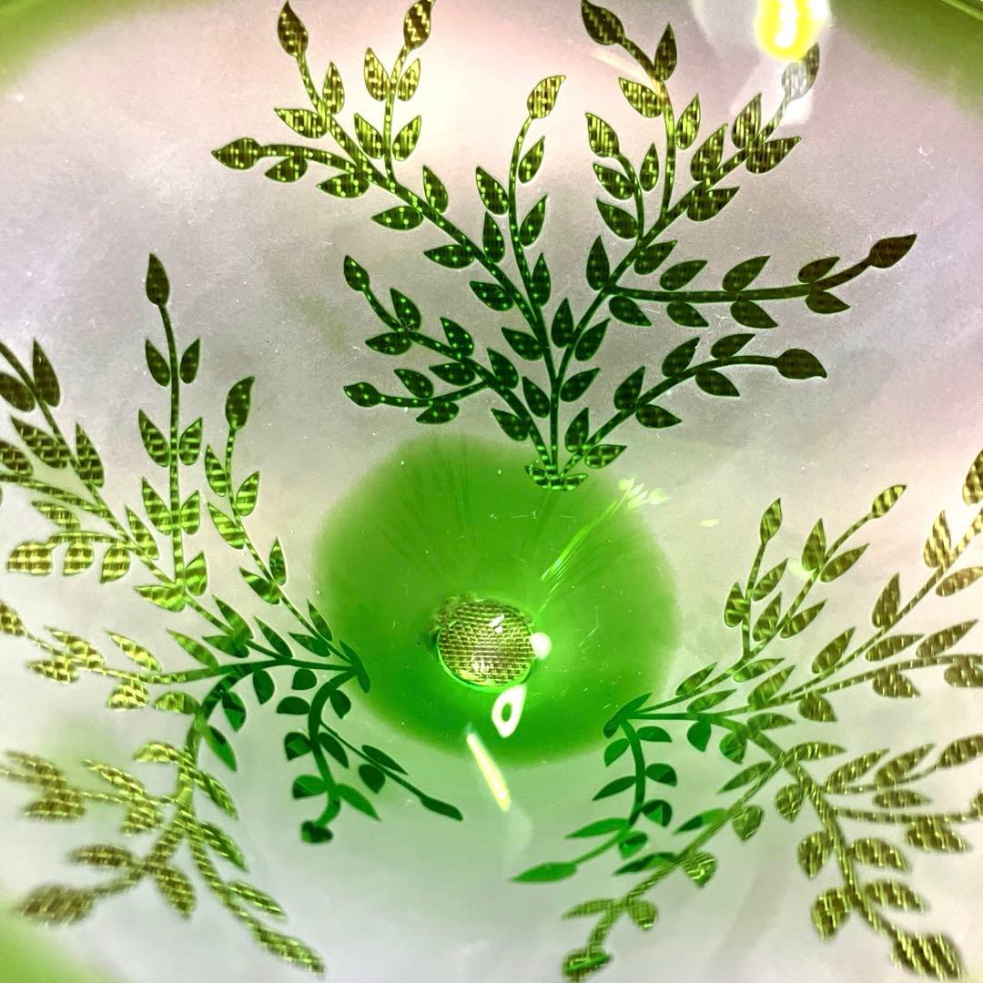 彫刻切子　エメラルドグリーン　サンドブラストデザートカップ　4客セット