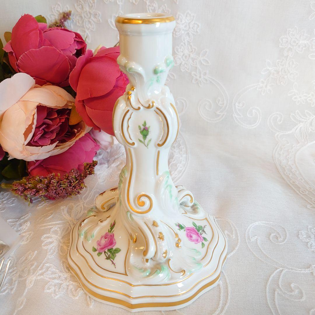 マイセン　Meissen　キャンドルスタンド　ピンクローズ