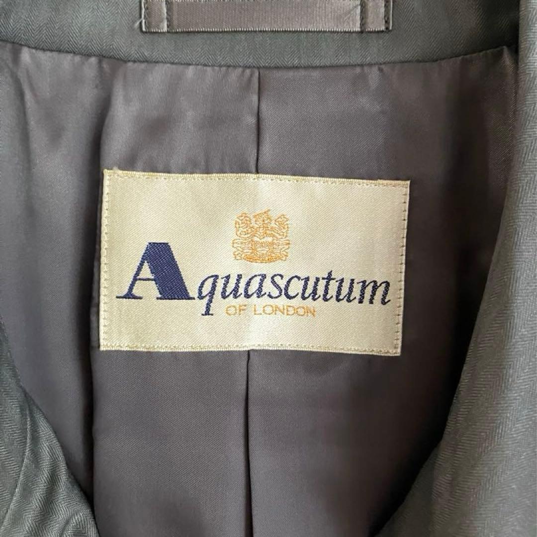90S 美品 Aquascutum シルク ウール ステンカラーコート グレー