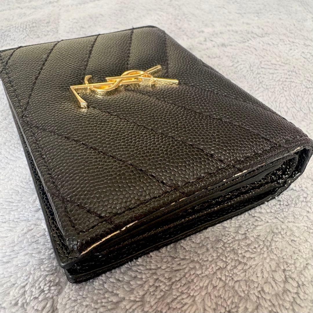 【たーろ】YSL 二つ折り財布 黒 レザー