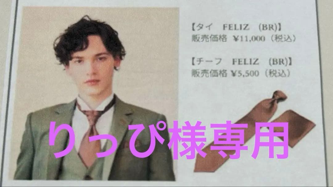 【美品】ワタベウェディング FELIZ ブラウン ネクタイ (BR) ＆チーフ