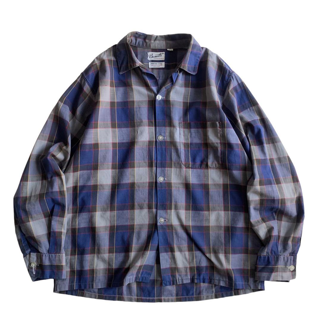 60s vintage オープンカラーシャツ　チェック　シャツ