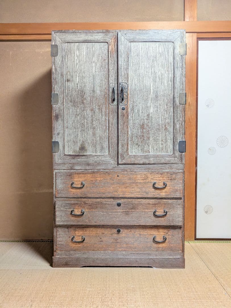 桐箪笥 グレー 鍵付き モダン 和家具 千葉引取可