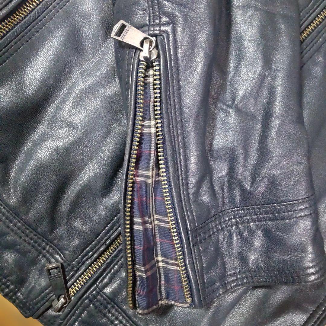 BURBERRYブラックレーベルダークネイビー レザー ライダースジャケット