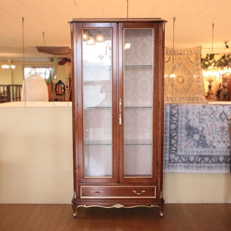 ガラスキャビネット 鍵付き扉 ゴールド装飾 飾り棚 猫脚 214-1246