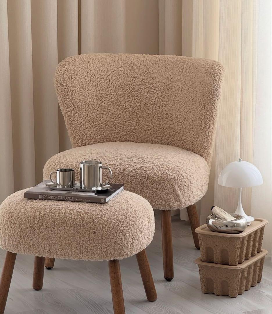 【セット】アームチェアナチュラルカラー　テリー　スツールセット