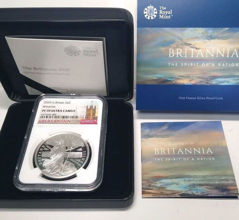 2020 イギリス ブリタニア 1オンス 2ポンド 銀貨 NGC PF70 UC