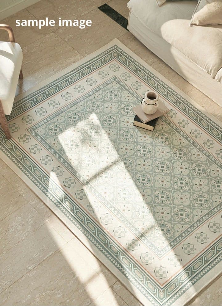 ヴィンテージ風 グリーン 撥水ラグ 150×200 生活防水 ペット可 爽やかな