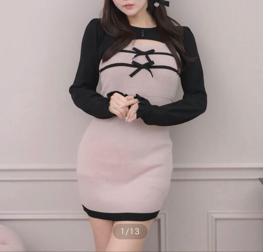 ♥pium リボンテープレイヤードニットワンピ ピンク♥