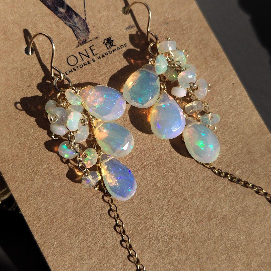 極上　プレシャスオパール　大粒　ピアス　イヤリング　14kgf