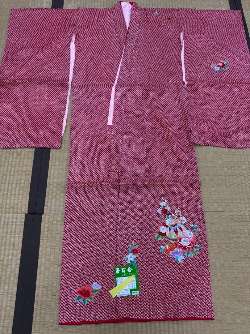 七五三　正絹　絞り　女の子　キッズ　7歳　ピンク　総絞り　絹