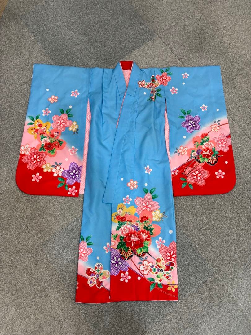 七五三 3歳 女の子 花柄刺繍着物 花車 長襦袢刺繍半衿付き