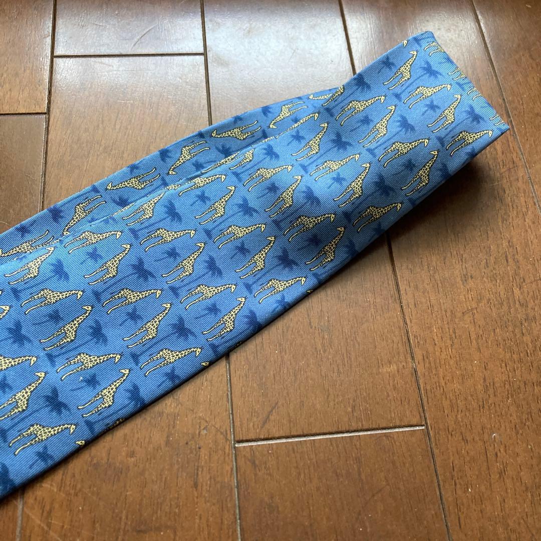 エルメス HERMES ネクタイ キリン シルク ブルー イエロー 青 黄色