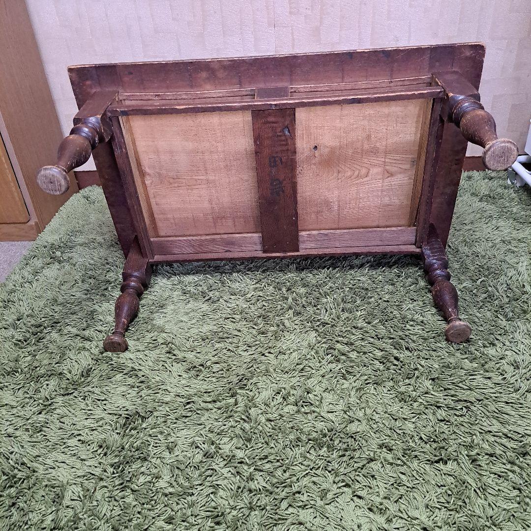 昭和レトロ　ヴィンテージ　木製　文机　飾り台　天板一枚板　ろくろ脚