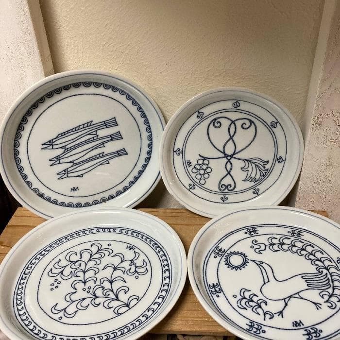 ★4枚セット★無汸庵 綿貫宏介 絵皿 魚・葉っぱ・鳥・葡萄