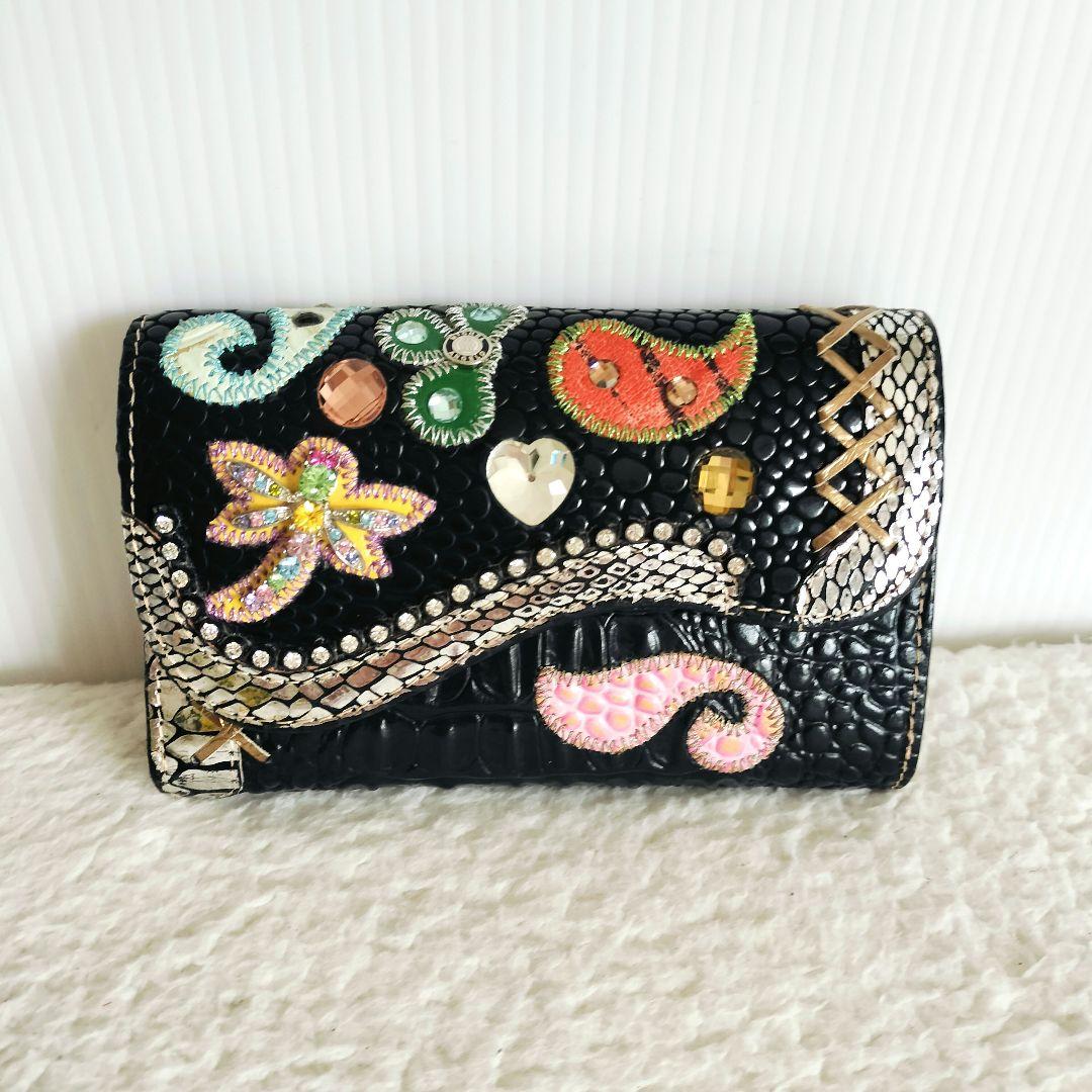 未使用品☆MICHELANGELOミケランジェロ☆ 刺繍ビーズ装飾 三つ折り財布