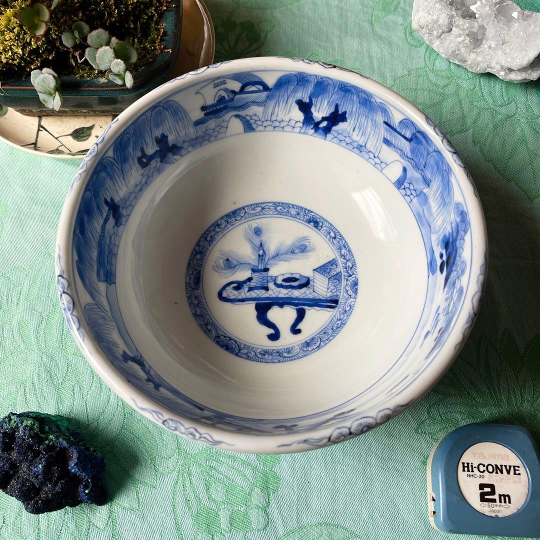 古伊万里　染付　唐子　竹林七賢人図　中深鉢　陶磁器