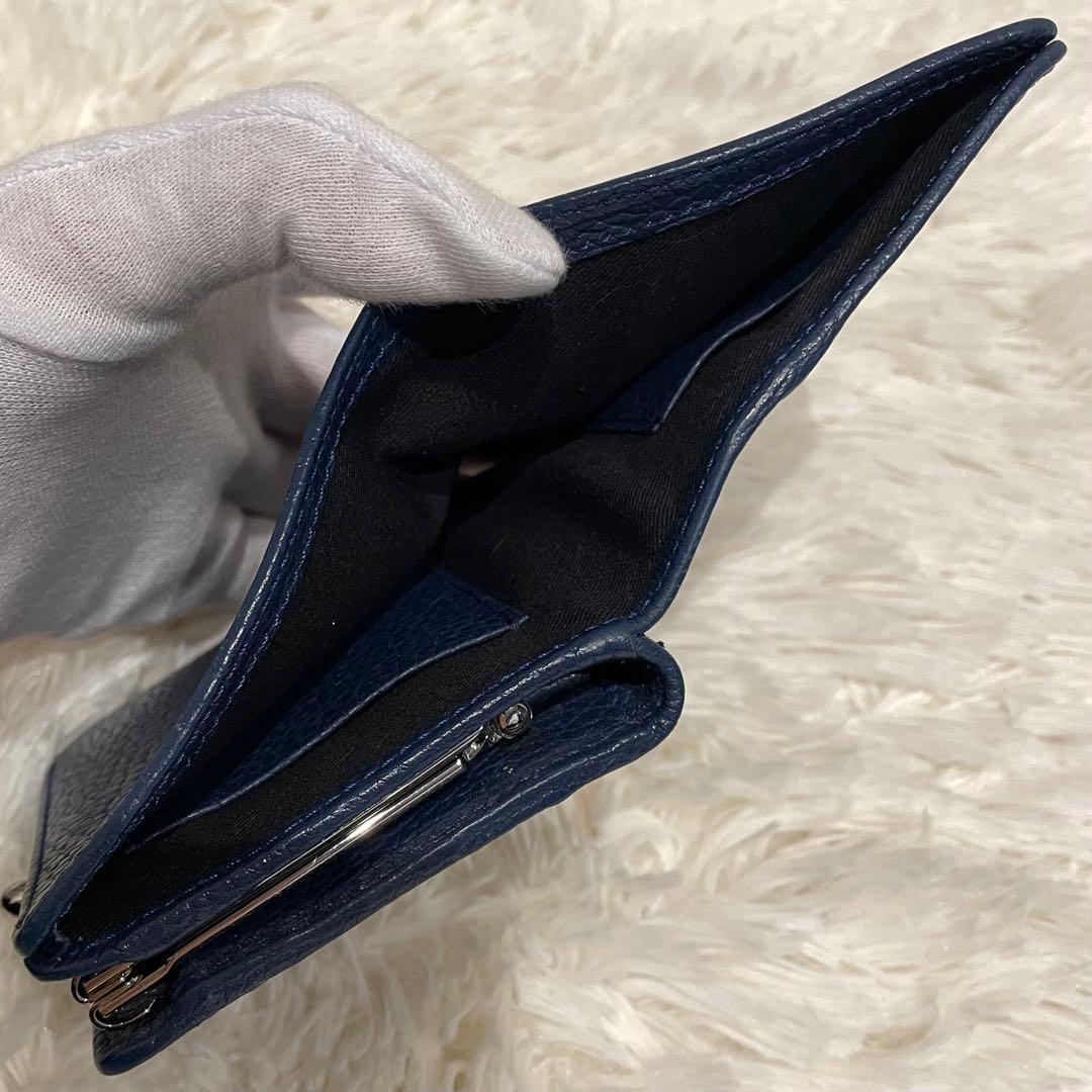 美品 ヴィヴィアンウエストウッド 二つ折り財布 シボ革 がま口 ネイビー 箱付き