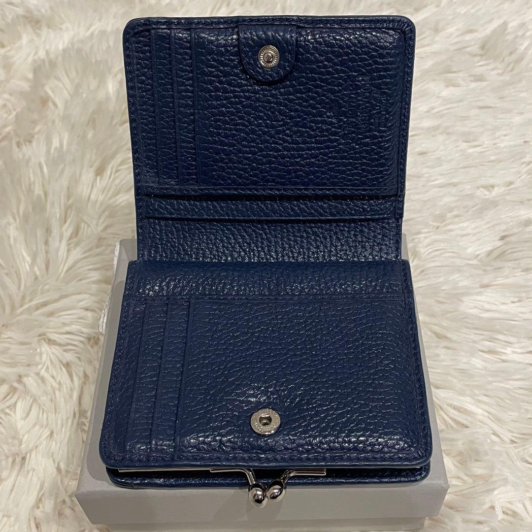 美品 ヴィヴィアンウエストウッド 二つ折り財布 シボ革 がま口 ネイビー 箱付き