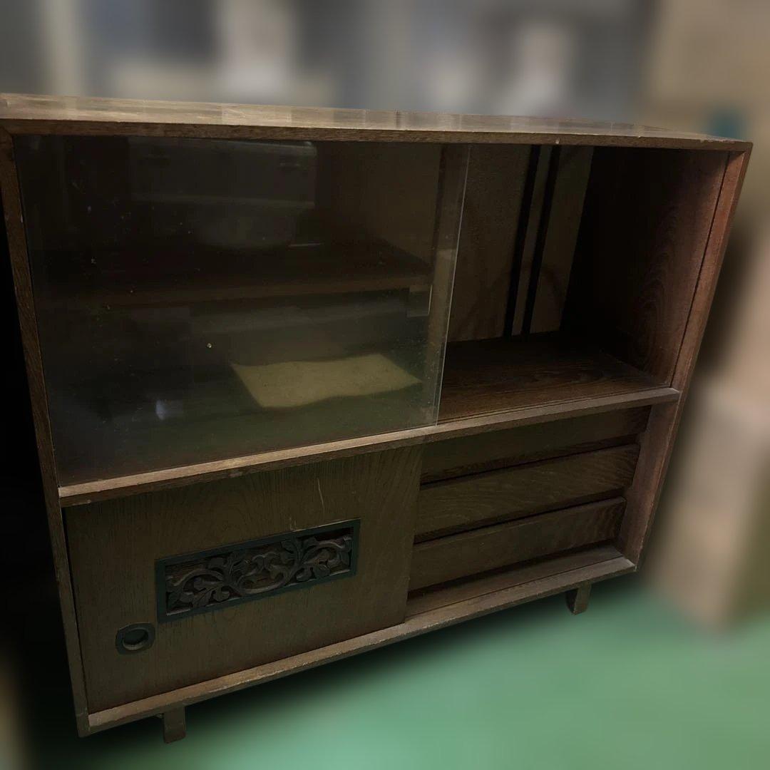 昭和レトロ　木製ガラス扉付きキャビネット
