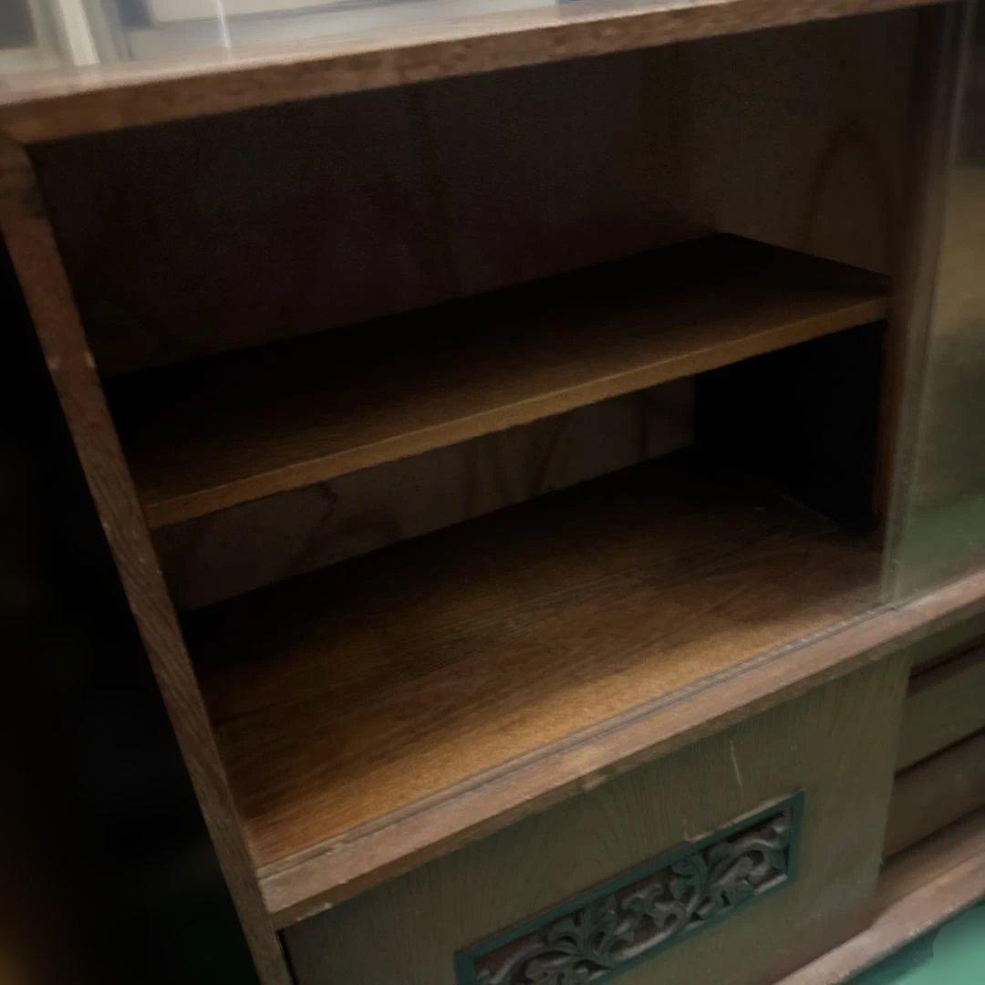 昭和レトロ　木製ガラス扉付きキャビネット