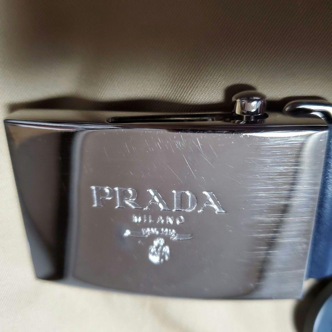 PRADA プラダ ガチャ ベルト ネイビー シルバーバックル ロゴ刻印