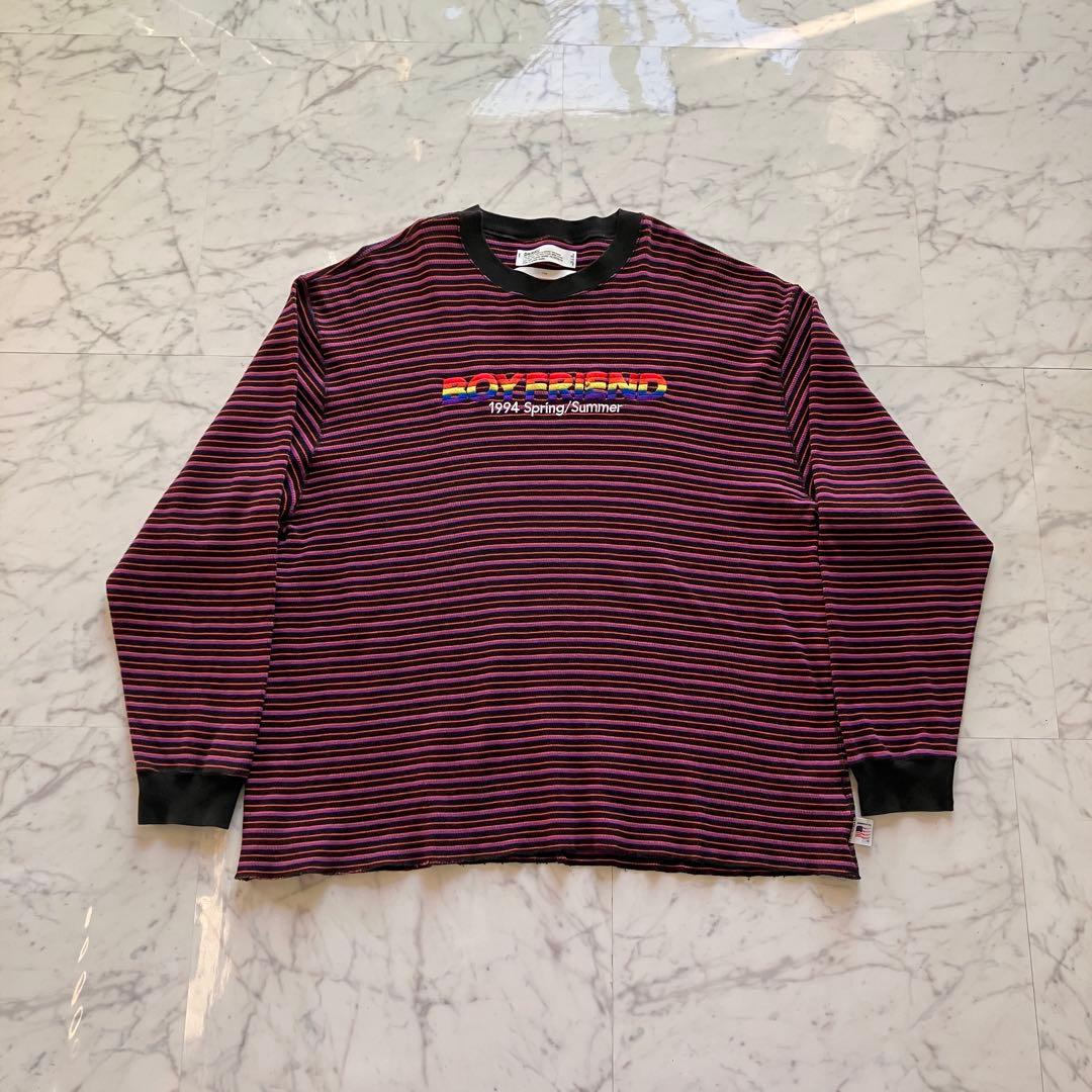 DAIRIKU 22SS ボーダー ロングTシャツ 刺繍ロゴ 長袖カットソー F