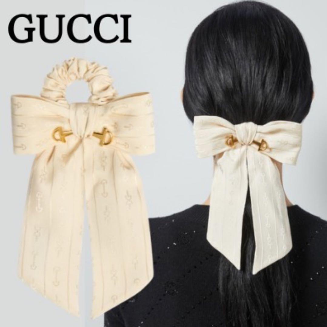 ◉9/16迄◉GUCCI リボン付き ホースビット シュシュ アイボリー 正規店