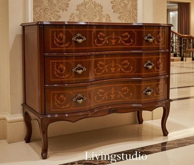 イタリア チェスト 象嵌 ネコ脚 クラシック アンティーク 姫系 033BL