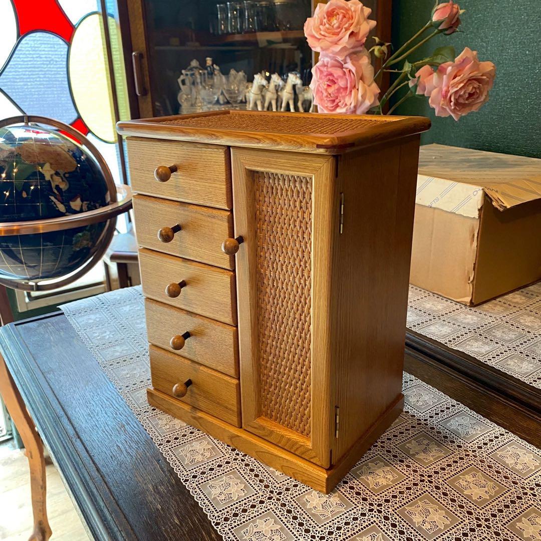 未使用 ジュエリーケース 籐 ラタン インテリア アンティーク 小物入れ