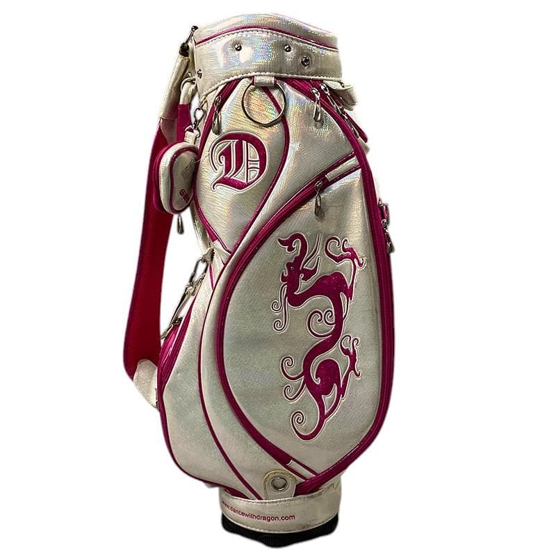 ダンスウィズドラゴン キャディバッグ ホワイト ピンク ラメ ゴルフ 刺繍
