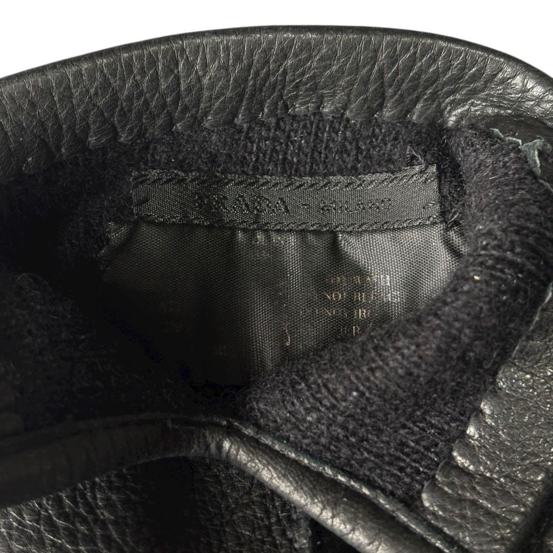 PRADA カシミヤ×レザー グローブ ブラック