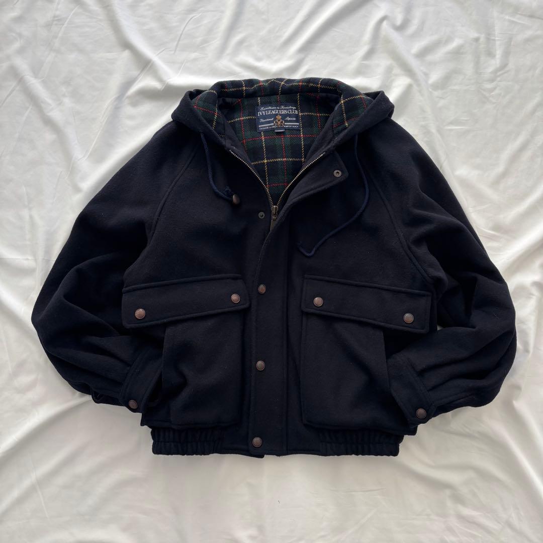 90’s vintage ウールブルゾン ネイビー 短丈 フード アメカジ