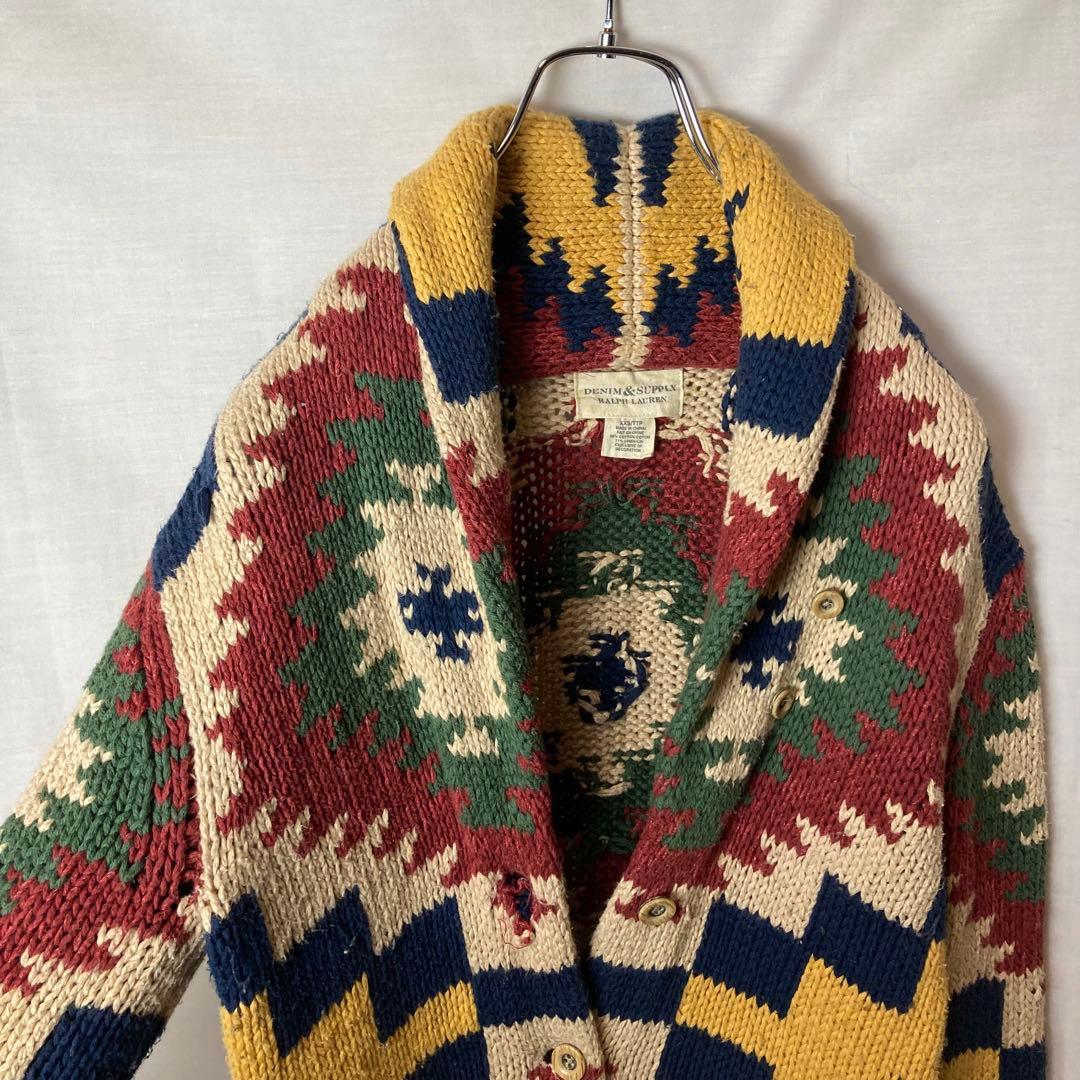 デニムアンドサプライラルフローレン ネイティブ柄ショールカラーニットカーディガン